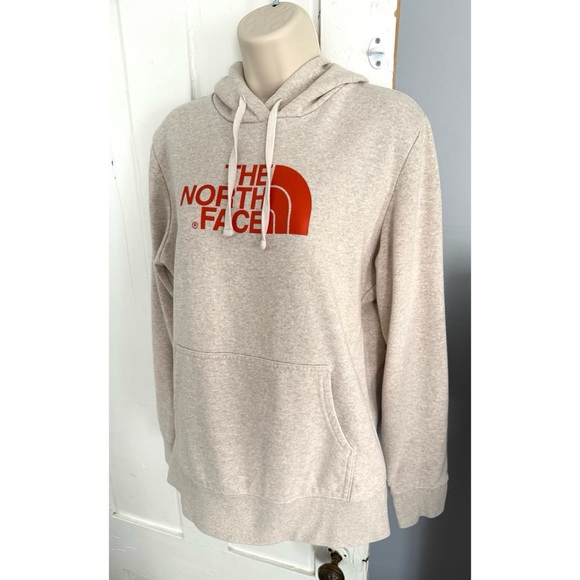 The North Face Cream Heather Graphic Hoodie Orange Logo Women’s Large - Picture 2 of 10